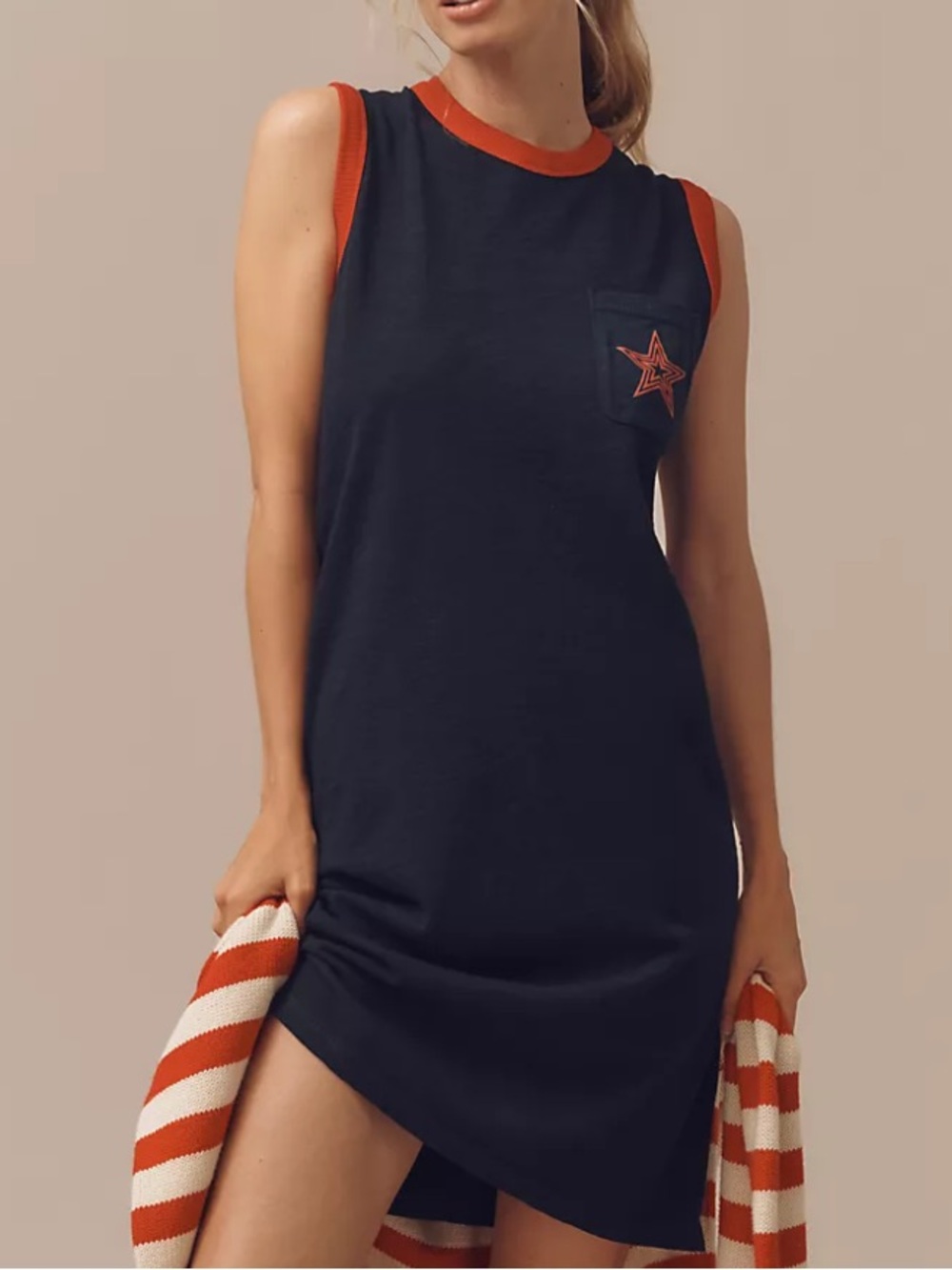 Anthropologie Sundry Jersey Graphic Midi Tank Dress Women’s Blue & Red Size Smal